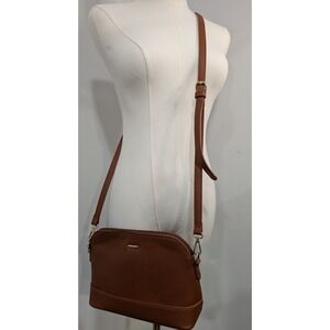 Lovevook Brown Faux Leather Dome Crossbody Shoulder Bag Purse